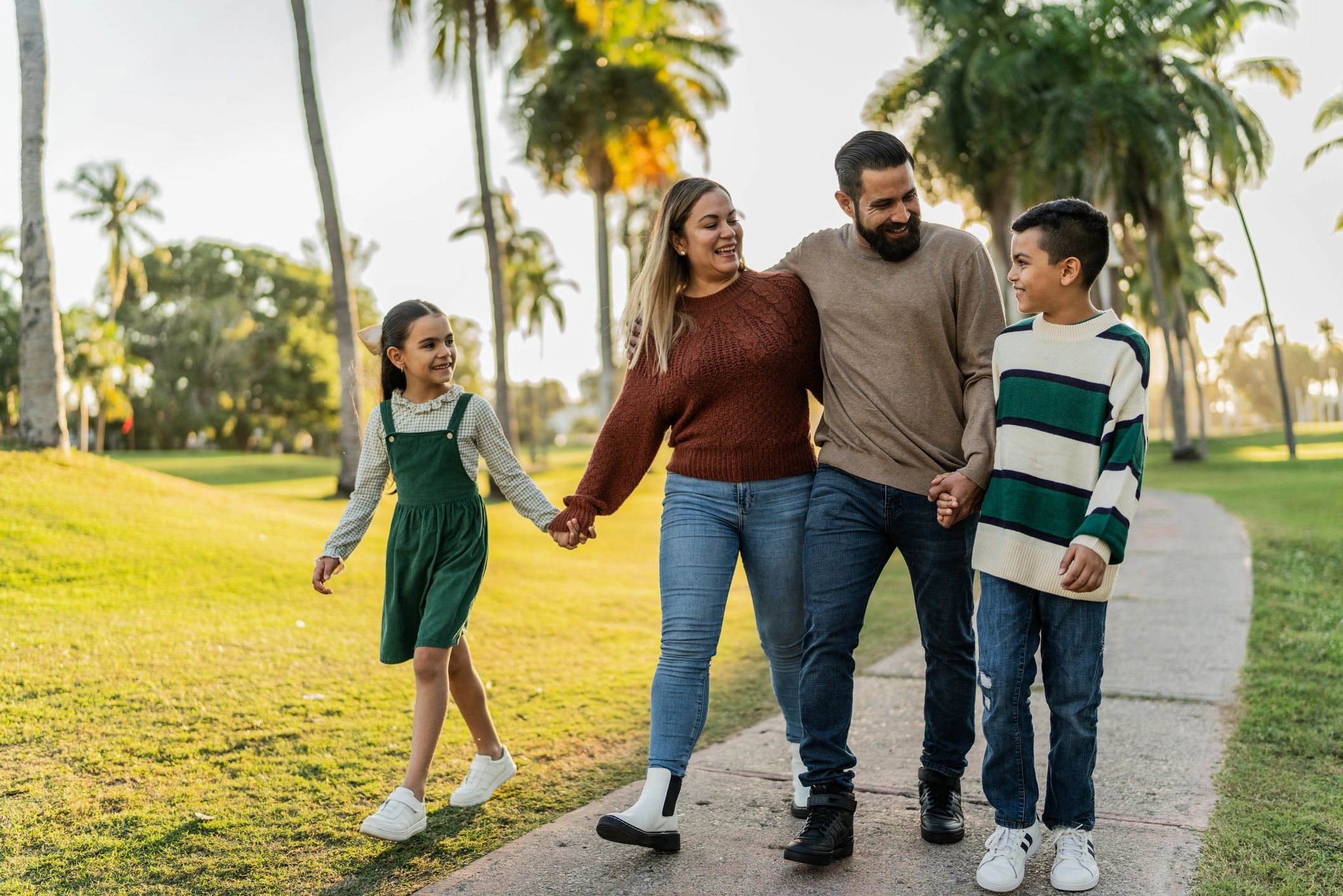 Family walking together in a park